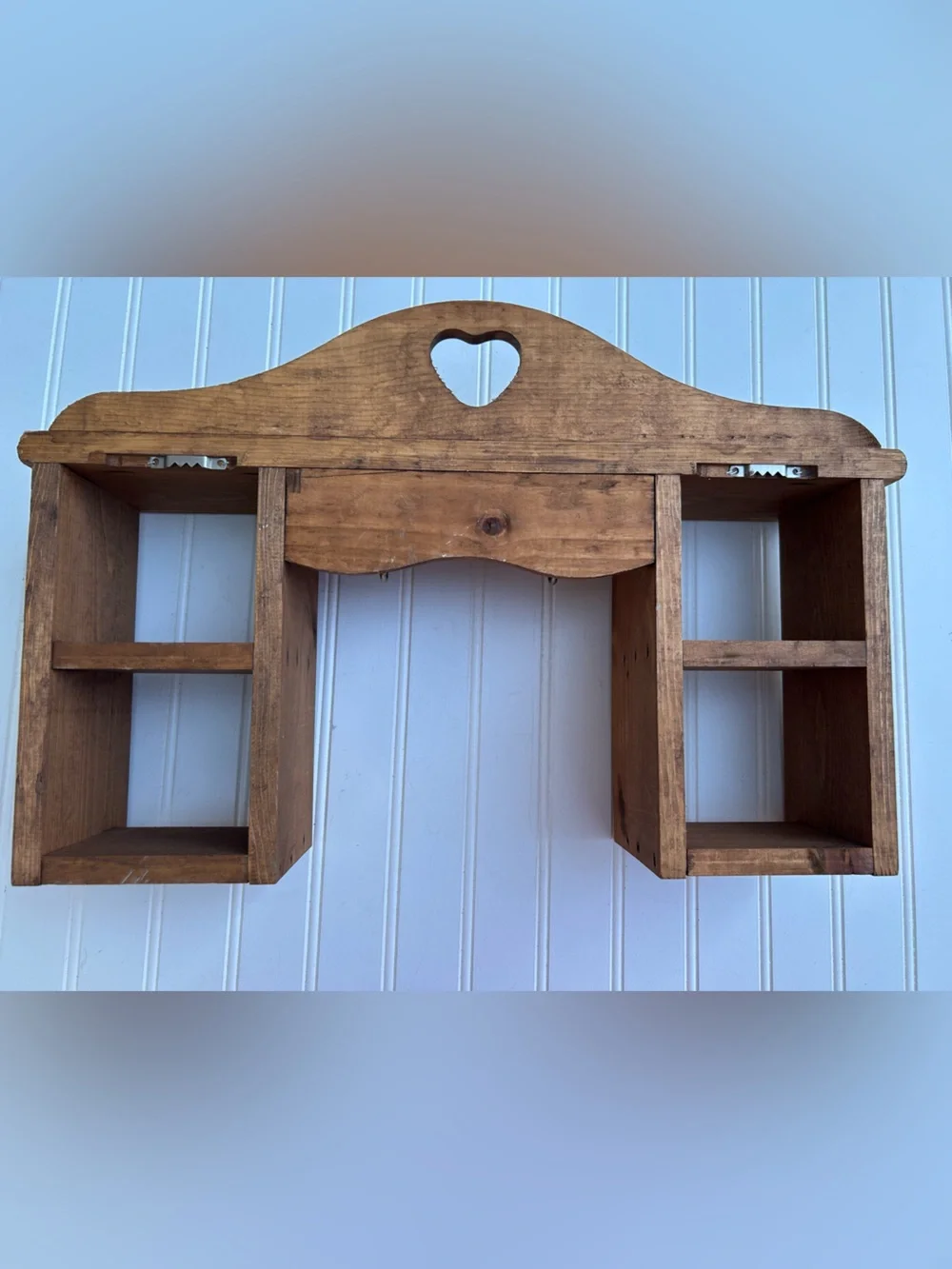 Vintage Shelf Wooden Heart Accent Handmade Natural Brown Cottagecore 12x19.5